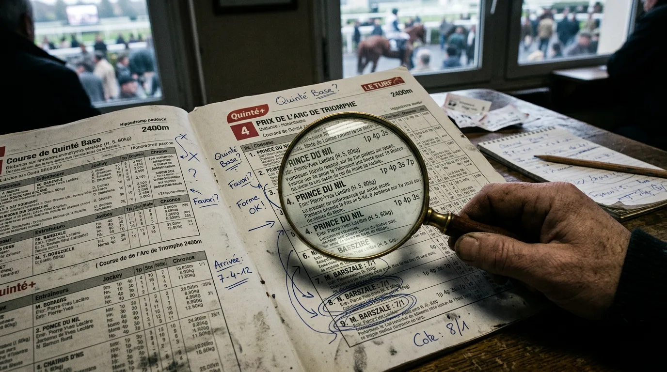 Entraîneur et jockey échangeant des consignes au paddock de Longchamp avant une course de quinté base